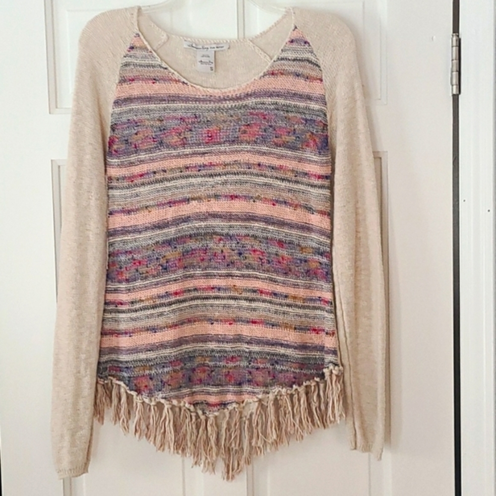 American Rag Boho Sweater. Size Small.  Multicolor Fringe Hem  Mostly Cotton